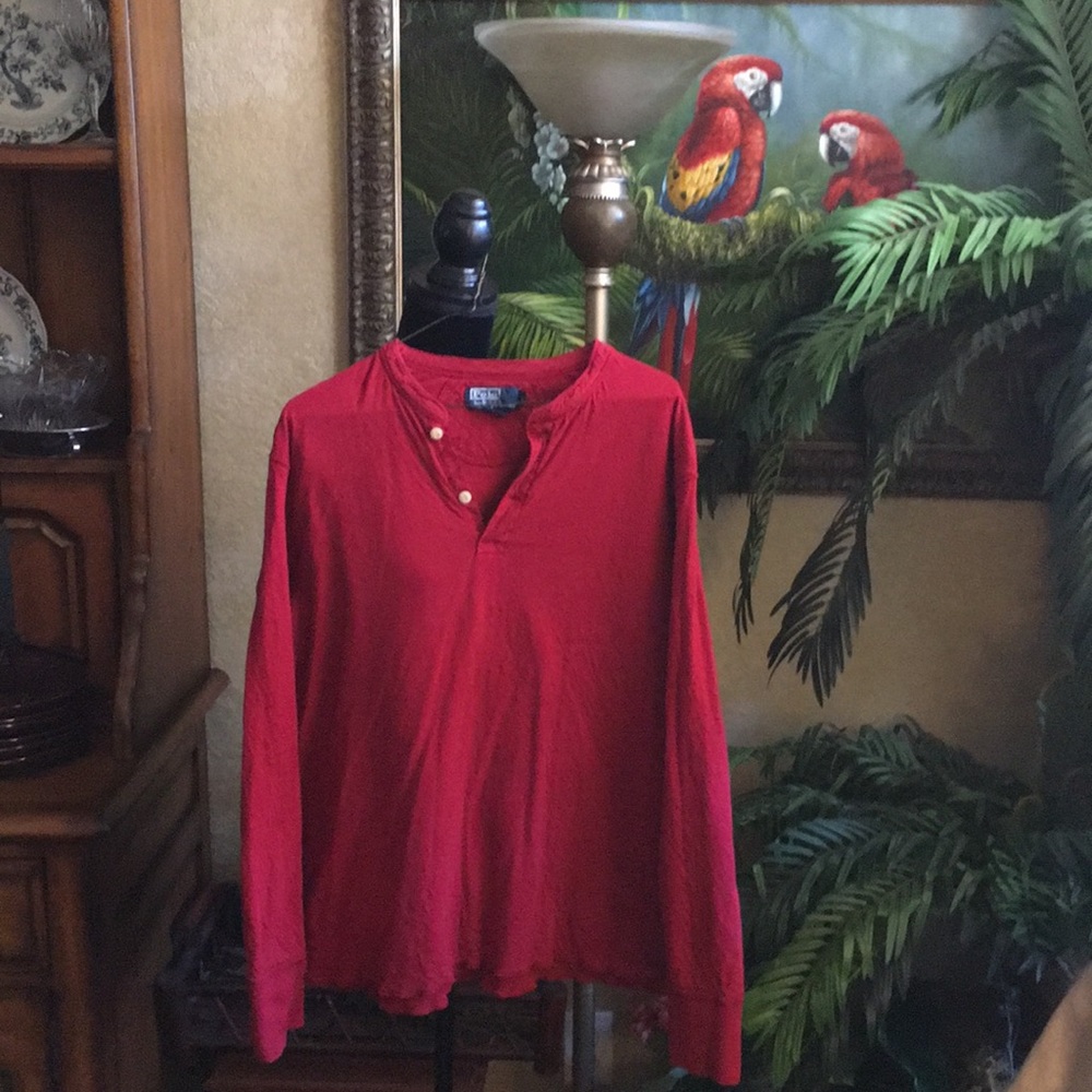 Men’s red Henley style Polo